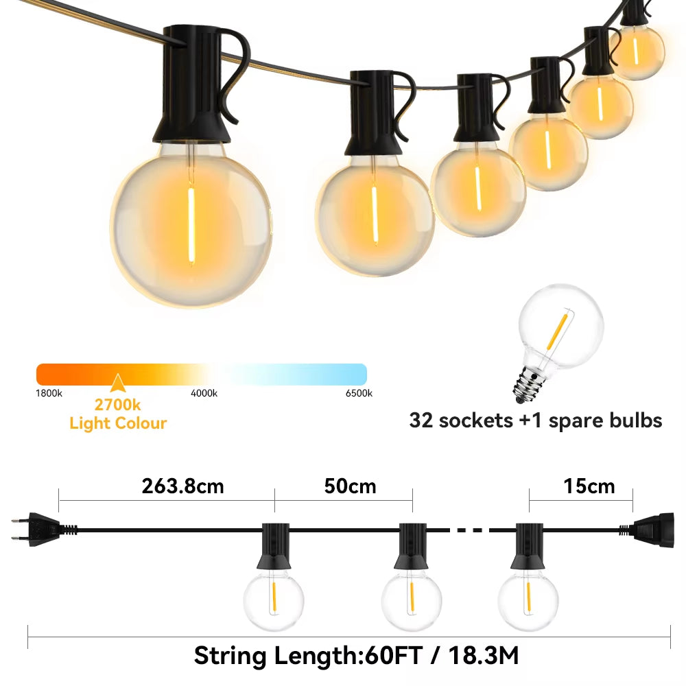 18M 26M Festoon LE String Light G40 Shatterproof Globe Bulb Patio Light Outoor Garlan Light for Garen Weing ecoration