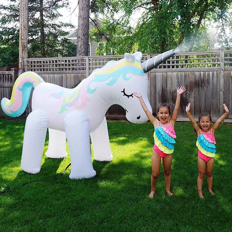 Unicorn Water Sprinkler Kids Toy for outside Giant Inflatable Swimming Float Outdoor Fountain Beach Party Water Spray Toys