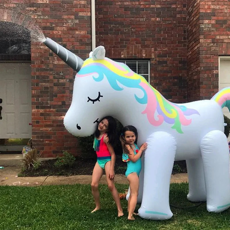 Unicorn Water Sprinkler Kids Toy for outside Giant Inflatable Swimming Float Outdoor Fountain Beach Party Water Spray Toys